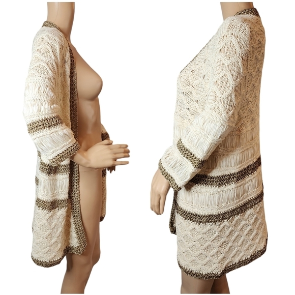 Chico's Knit Cardigan Cream Tan Bronze Open Front Size Medium (Size 1) - Picture 9 of 16